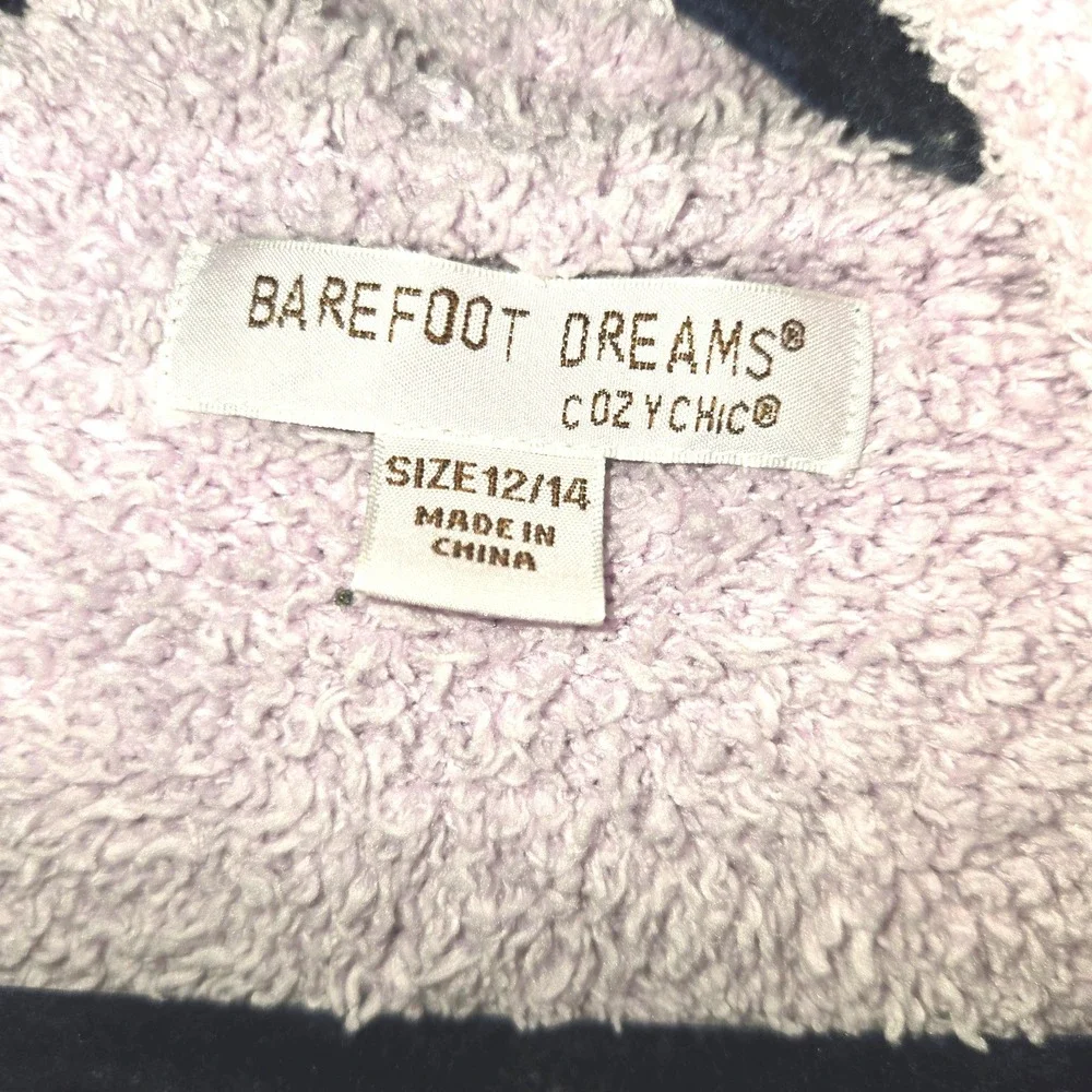 Barefoot Dreams Robe Girls Sz‎ 12/14 Lavender Purple CozyChic Hooded Striped 813